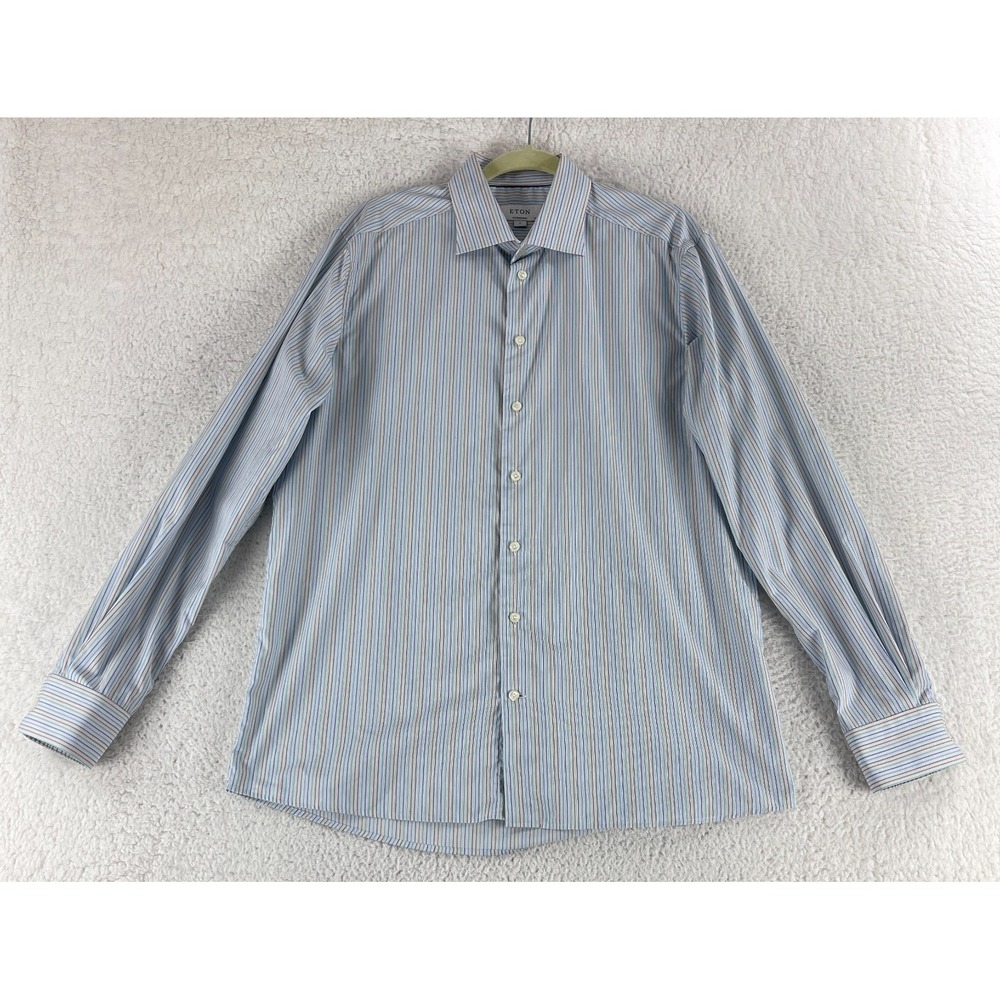 Eton Contemporary Button-Up Shirt Mens Size‎ XL Blue Stripe Long Sleeve Cotton